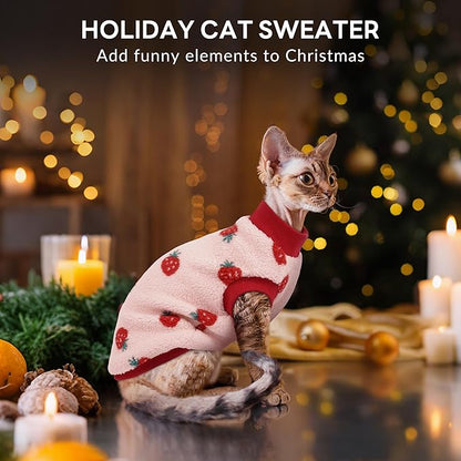 PUMYPOREITY Cozy Fleece Cat Sweater - Stretchy & Warm Knitted Cat Shirt, Super Soft Kitten Sweater, Machine Washable Pet Clothing for Comfort & Style, Pink, XL