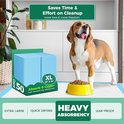 50 Count Dog Pee Pads Extra Large- 28" x 34", Super Absorbent Leak-Proof XL Puppy Pads 50 Pack Quick-Dry XLarge Disposable Pet Potty Training Pads for Dogs, Puppies, Doggie
