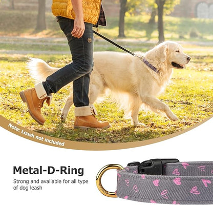 Cotton Handmade Dog Collar Cute and Distinctive Patterns Grey Heart with Pendant for Girl Boy Dogs Collars M