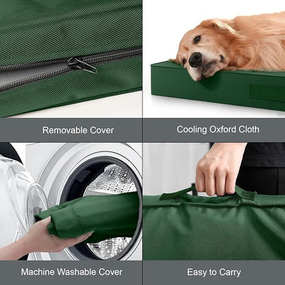 Tail Stories Outdoor Extra Large Dog Bed, Jumbo Waterproof Dog Bed for Large Dogs, Orthopedic Egg Crate Foam Pet Mat with Removable Oxford Cooling Cover, Dark Green