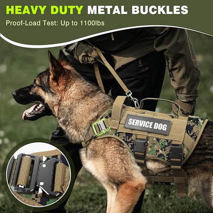 WINSEE Service Dog Vest Harness for Medium Dog, Tactical Working MOLLE Vest with 10 Pet Patches, No Pull Heavy Duty Harness for Training Walking