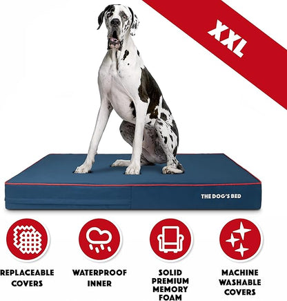 The Dog’s Bed Orthopedic Cooling Memory Foam Dog Bed, XXL Blue & Red Trim, Pain Relief for Arthritis, Hip & Elbow Dysplasia, Post Surgery, Lameness, Supportive, Washable Cover, Veterinary Approved