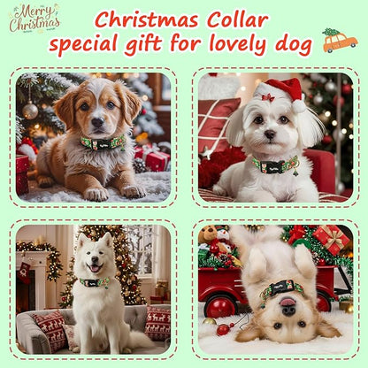 Christmas Dog Collar for Extra Small Dogs, Adjustable Green Small Dog Collars with Gingerbread Man Pattern, Cute Dog Christmas Collar for Dogs, Winter Holiday Dog Collar for Girl Boy Dog-XS