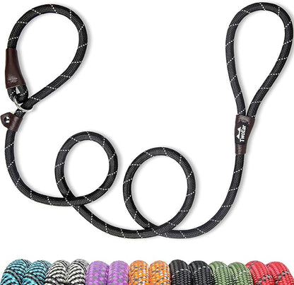 TwoEar 6FT Slip Lead Dog Leash, Heavy Duty Slip Leash for Dogs with Highly Reflective, Strong Rope Slip Leads No Pull Pet Training Leashes for Small Dogs (3/8", Black)