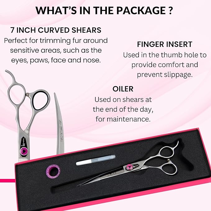 Kenchii Love Dog Grooming Scissors, Dog Scissors for Grooming, Professional Pet Grooming Scissors, Ergonomic & Comfortable (7.0" Curved)