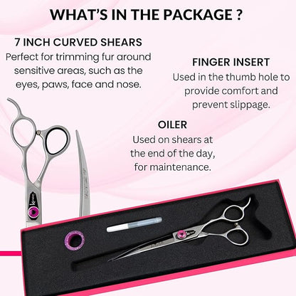 Kenchii Love Dog Grooming Scissors, Dog Scissors for Grooming, Professional Pet Grooming Scissors, Ergonomic & Comfortable (7.0" Curved)