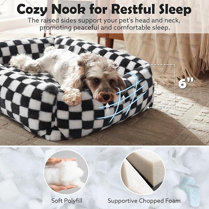 JOEJOY Small Dog Bed for Small Dogs, Rectangle Washable Orthopedic Corduroy Fleece Pet Bed with Removable Zipper Cover, Cute Soft Calming Puppy Bed with Non Skid Bottom