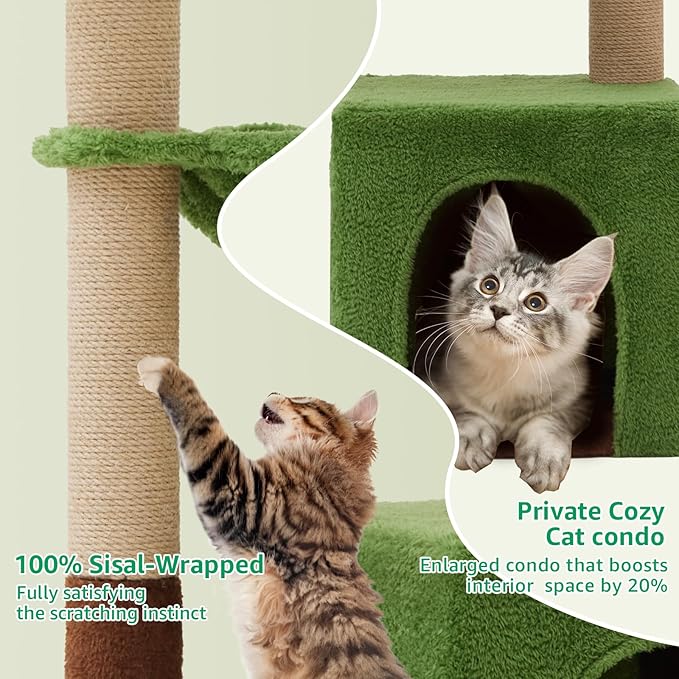 Woochpet 37" Cat Tree Tower for Indoor Cats，2-in-1 Multi-Functional Comfort with Premium Sisal Scratching Post, Cat Cando with Mouse Hole and Plush Toy Ball Large Hammock for Kitty or Small Cats