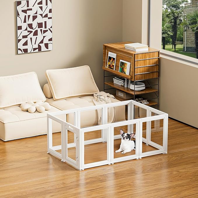 Clear Acrylic Dog Playpen Transparent Dog Playpen Indoor, Easy Assemble Clear Pet Pen for Puppy Bunny Cat Pig, Sturdy & Easy Cleaning Plastic Dog Puppy Fence