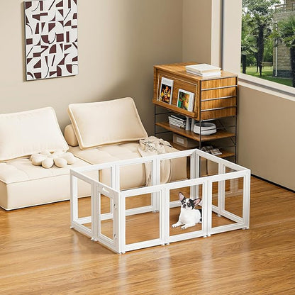 Clear Acrylic Dog Playpen Transparent Dog Playpen Indoor, Easy Assemble Clear Pet Pen for Puppy Bunny Cat Pig, Sturdy & Easy Cleaning Plastic Dog Puppy Fence