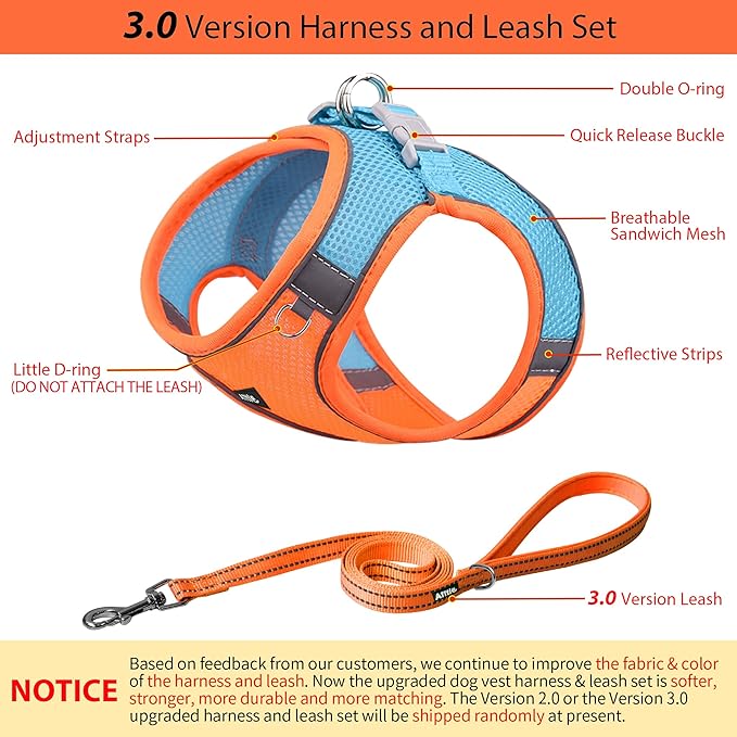 AIITLE Escape Proof Dog Harness - Step in Adjustable Dog Harness No Choke Over with Breathable Mesh and Quick-Release Buckle for All Weather- Outdoor Walking, Training for Medium Dogs Orange XL