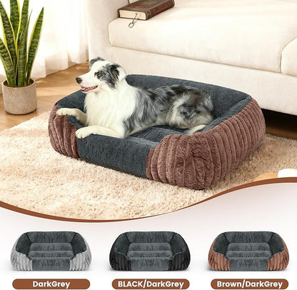 Dog Beds for Extra Large Dogs 43x35 Inch, Comfort-Sided Orthopedic XXL Dog Bed Couch with Breathable Shredded Memory Foam, Faux Rabbit Fur Pet Bed, Non-Detachable, Non-Slip, Machine Washable
