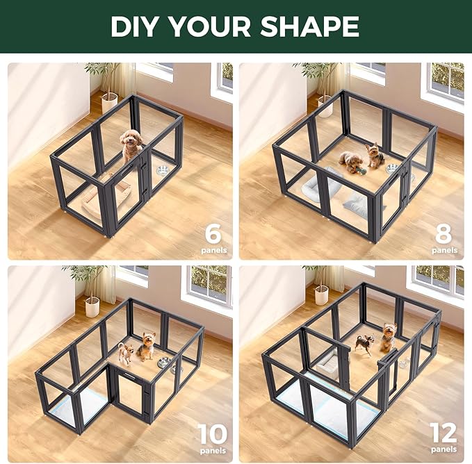 FXW AuraSpace Acrylic Indoor Dog Playpen for Puppies and Small Dogs, 24 Inch, 16 Panels, Black