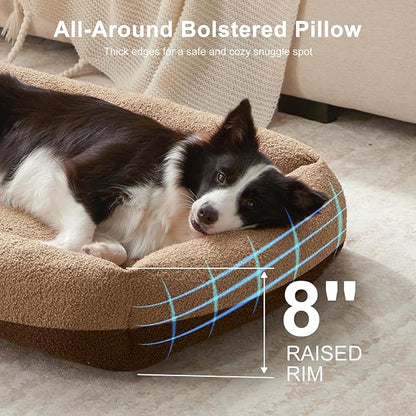 FURTIME Washable Dog Bed Medium Large Size Dogs, Rectangle Comfy Fluffy Pet Bed, Removable Zipper Cover Machine Wash, Soft Orthopedic Bed Durable Pet Cuddler with Anti-Slip Bottom, 30"x24"x8", Brown