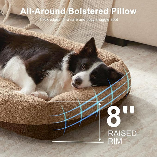 FURTIME Washable Dog Bed Medium Large Size Dogs, Rectangle Comfy Fluffy Pet Bed, Removable Zipper Cover Machine Wash, Soft Orthopedic Bed Durable Pet Cuddler with Anti-Slip Bottom, 30"x24"x8", Brown