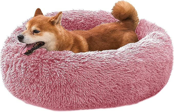 Comfort Donut Dog Bed for Small Dogs, Cat Bed & Pet Bed for Indoor Use, Medium Size with Soft Plush, Round Dog Beds for Large Dogs and Cats(Rubber Red,36''Lx36''Wx8''Th)
