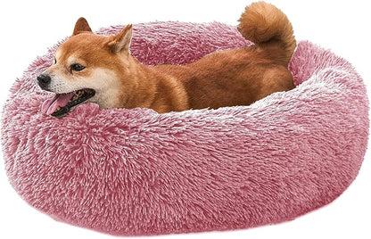 Comfort Donut Dog Bed for Small Dogs, Cat Bed & Pet Bed for Indoor Use, Medium Size with Soft Plush, Round Dog Beds for Large Dogs and Cats(Rubber Red,36''Lx36''Wx8''Th)