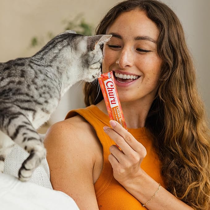 INABA Churu Cat Treats, Lickable, Squeezable Creamy Purée with Vitamin E, 0.5 Ounces per Tube, 100 Tubes Total, Tuna Variety
