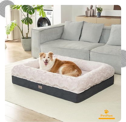 PetFun Giant Memory Foam Human Dog Bed for Adults People Fits Pet Families Extra Large Orthopedic Dog Beds with Sides, Washable Bolster Pet Bed Couch with Removable Cover, 70x50x13 Inch, Beige
