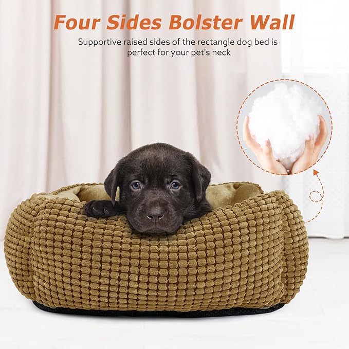 MIXJOY Rectangle Washable Orthopedic Dog Bed for Small, Medium and Large Dogs, Soft Calming, Sleeping Puppy Bed Durable Pet Cuddler with Anti-Slip Bottom, S (20"x19"x6")
