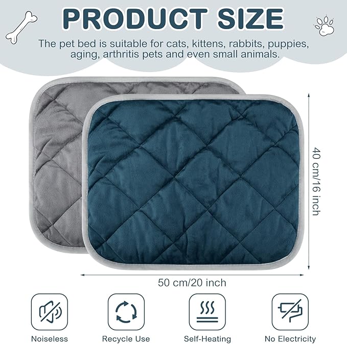 Clysee 8 Pack Self Heating Cat Mat Self Warming Cat Bed Extra Warm Thermal Pet Bed Mat Reflects Body Heat Washable Dog Crate Pad for Indoor Outdoor Pets(Gray, Blue,16 x 20 Inch)
