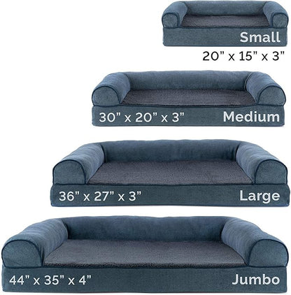 Furhaven Cooling Gel Dog Bed for Medium/Small Dogs w/ Removable Bolsters & Washable Cover, For Dogs Up to 35 lbs - Sherpa & Chenille Sofa - Orion Blue, Medium