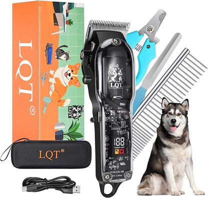 LQTⓇ Pet Electric Trimmer, Transparent Edition, Quiet Design, Wireless USB Charging, LED Digital Display. Suitable for Pets with Thick Coats.