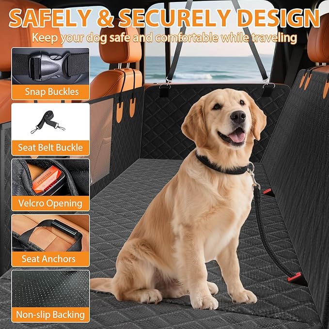 dessports Dog Car Seat Cover - Hard Bottom Back Seat Extender for Dogs Supports 400lbs - Waterproof Pet Seat Cover for Back Seat - Dog Hammock for Car SUV Truck
