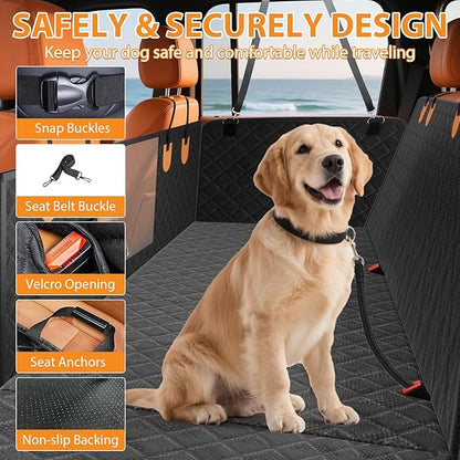 dessports Dog Car Seat Cover - Hard Bottom Back Seat Extender for Dogs Supports 400lbs - Waterproof Pet Seat Cover for Back Seat - Dog Hammock for Car SUV Truck