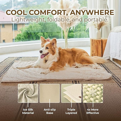 Pelsbarn Dog Cooling Mat- Ice Silk Summer Comfort, Self Cooling, Non-Slip Dog Pad, Durable & Washable, Mat for Medium Dogs 19"" x 25"", Support Shelter Dogs with Every Purchase (Beige)