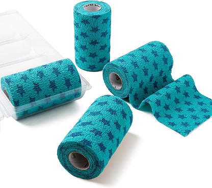 PowerFlex Equine – Extra Strong Self-Adhering Bandage Wrap – Wound Care, Compression & Support Bandage for Horses, Cows & Dogs – Stars, 4 inch, 4 Rolls (Resealable Case)