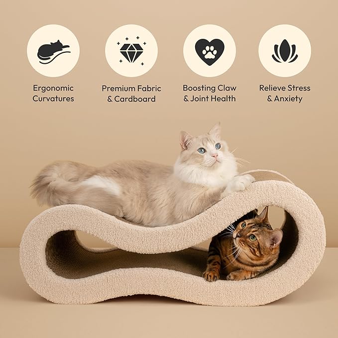 Pet JoJo Cloud Lounge Cat Scratching Pad, Reversible Scratch Board with Natural Curves for Freestyle Scratching & Ergonomic Support, Extra Wide Cat Bed for Large Cats, Premium Cardboard & Cozy Fabric