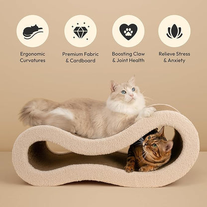 Pet JoJo Cloud Lounge Cat Scratching Pad, Reversible Scratch Board with Natural Curves for Freestyle Scratching & Ergonomic Support, Extra Wide Cat Bed for Large Cats, Premium Cardboard & Cozy Fabric