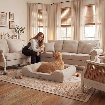 Cooling Orthopedic Extra Dog Beds with Washable Removable Cover,Cool Gel Memory Foam Couch Bed for Jumbo Dogs with Non-Slip Bottom and Egg-Crate Foam Big Waterproof,48.0" LX30.0 WX9.0 Th Beige
