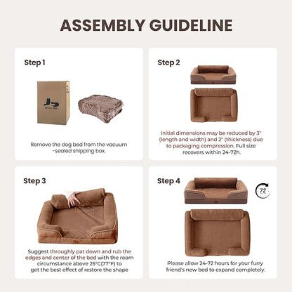 Warmrest Orthopedic Dog Beds for Large Sized Dogs, Waterproof Egg-Crate Foam Pet Couch Bed with Soft Sides, Non-Slip Dog Sofa with Flannel Removable Washable Cover, 35" L Supportive Pet Sofa, Brown
