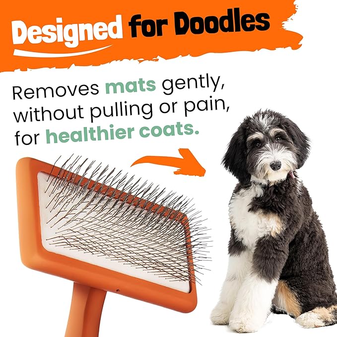 Doodle Brush for Dogs - Goldendoodle Brush with Poodle Comb and Cases Included - Goldendoodle Must Haves Grooming Tools - Designed for Doodles, Labradoodles, Bernedoodles - Medium - Orange