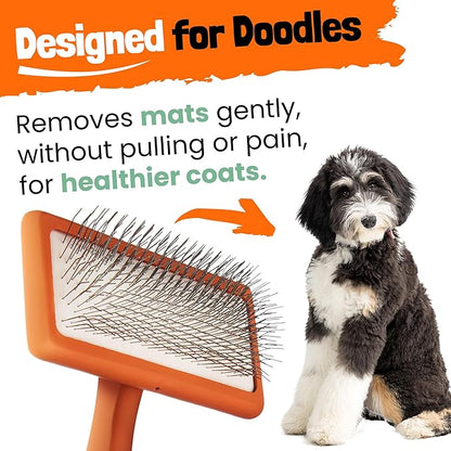 Doodle Brush for Dogs - Goldendoodle Brush with Poodle Comb and Cases Included - Goldendoodle Must Haves Grooming Tools - Designed for Doodles, Labradoodles, Bernedoodles - Medium - Orange