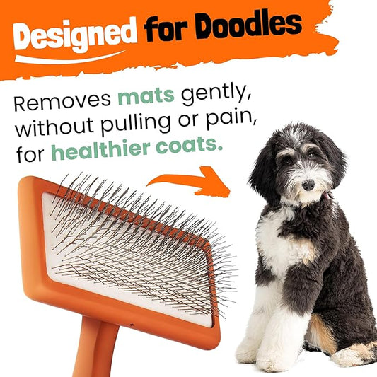 Doodle Brush for Dogs - Goldendoodle Brush with Poodle Comb and Cases Included - Goldendoodle Must Haves Grooming Tools - Designed for Doodles, Labradoodles, Bernedoodles - Medium - Orange