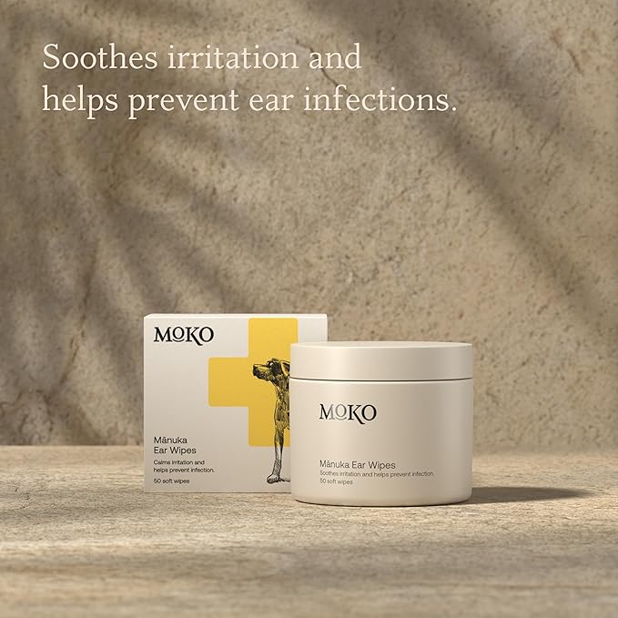 MoKo Manuka Dog Ear Cleaner Wipes - Otic Cleanser for Dogs to Stop Ear Itching, and Infections with Aloe and Manuka Honey - 50 Count