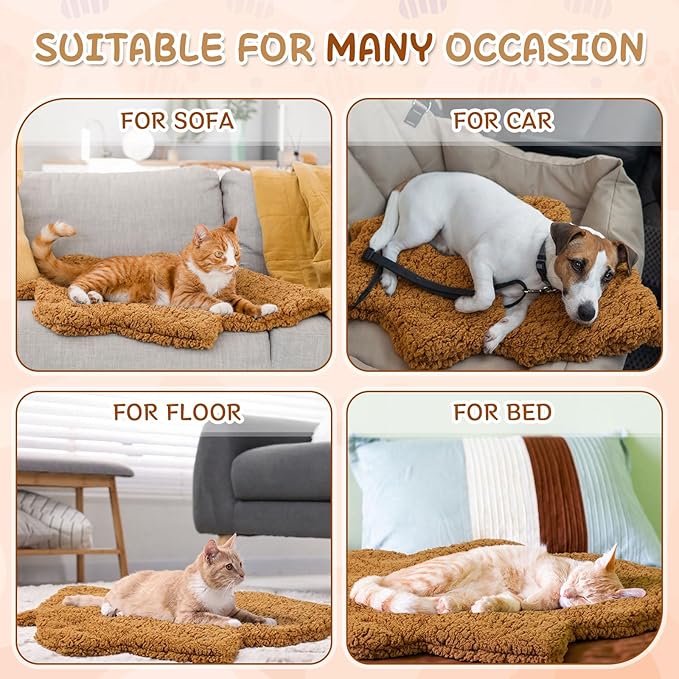 BrightRow 3 Pack Self Warming Pet Bed Leaf Shape Self Heating Cat Dog Mat Washable Thermal Sleeping Pad for Indoor Outdoor Hedgehog, Bunny, Sugar Glider, Rat, Chinchilla(Orange,Medium-18 x24)
