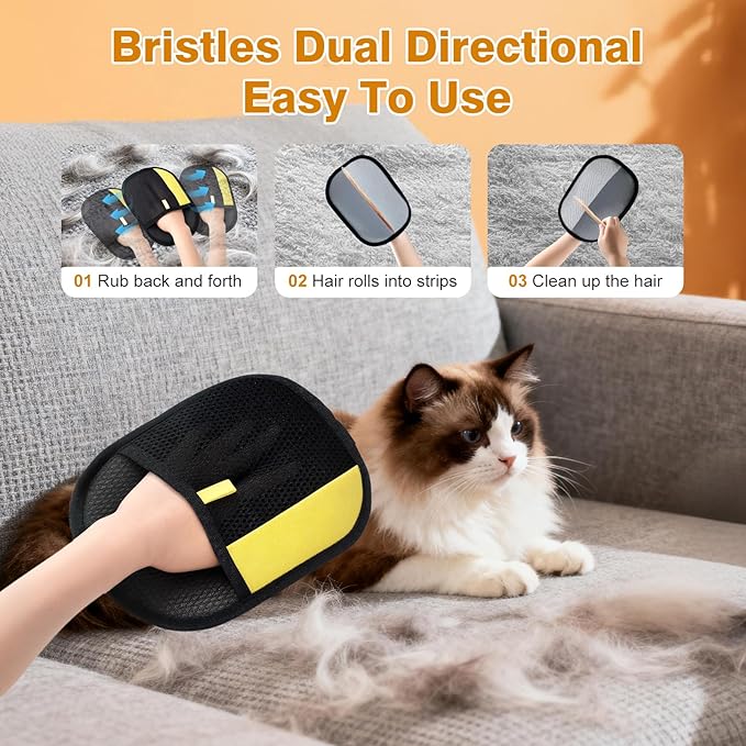XSDLSSLY Pet Hair Removal Gloves for Cats and Dogs. The Latest Reusable electrostatic pet Hair Removal Gloves.Pet Hair Removal Tool Suitable for Sofas, Bed Sheets, Clothing, and car Seats（2Pcs ）