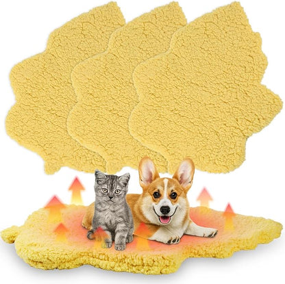 BrightRow 3 Pack Self Warming Pet Bed Leaf Shape Self Heating Cat Dog Mat Washable Thermal Sleeping Pad for Indoor Outdoor Hedgehog, Bunny, Sugar Glider, Rat, Chinchilla(Light Yellow,Large-19 x29)