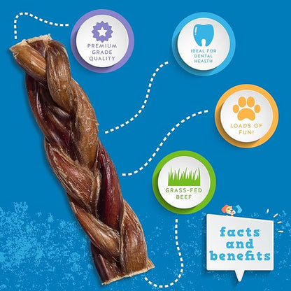 Jack&Pup 6" Braided Bully Sticks (5 Pack) Long Lasting Thick Bully Sticks for Medium to Large Dogs and Aggressive Chewers, Single Ingredient Dog Chews