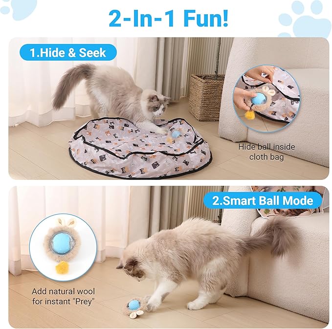 MoofeePaws Interactive Cat Toys for Indoor Cats Fast Rolling Ball, Automatic Motion Activated Ball, Hide and Seek for Indoor Exercise Toys, Real Bird Squeaky for Kitten Exercise Kicker