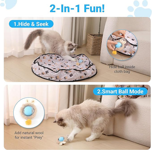 MoofeePaws Interactive Cat Toys for Indoor Cats Fast Rolling Ball, Automatic Motion Activated Ball, Hide and Seek for Indoor Exercise Toys, Real Bird Squeaky for Kitten Exercise Kicker