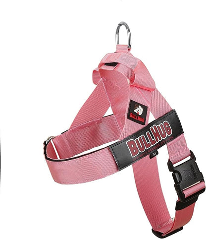 BULLHUG Adjustable Dog Harness– No Pull, No Choke – for English Bulldogs, French Bulldogs, Pugs & Broad-Chested Breeds – Easy, Safe Walks (Baby Pink, Small)