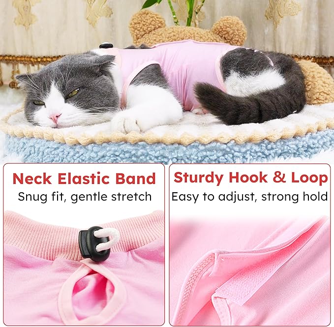 Hpetppy Cat Recovery Suit for Spay Abdominal Wounds, Kitten Onesie Bodysuit for Cats After Surgery, Cat Surgery Recovery Suit Female Cone of Shame Alternative for Cats Anti Licking (Pink,M)