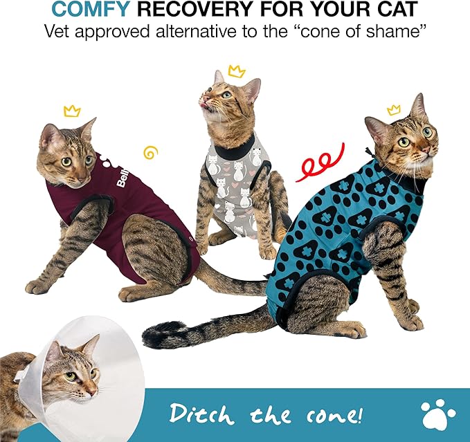 BellyGuard Cat Recovery Suit for Female and Male, Cat Surgery Suit Alternative, Onesie for After Spay Care, Post-Surgery Protective Body Cover for Feline and Kitten Healing