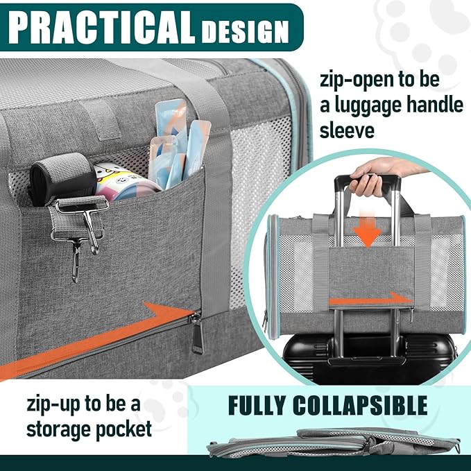GAPZER Pet Carrier for Large Cats 20 lbs+ / Soft Sided Small Dog Travel Carriers Top Load/Collapsible Carrier Bag for Big Cat / 2 Kittens Sturdy Transport Carriers Long Trips/Medium Cats 15 pounds