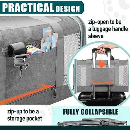 GAPZER Pet Carrier for Large Cats 20 lbs+ / Soft Sided Small Dog Travel Carriers Top Load/Collapsible Carrier Bag for Big Cat / 2 Kittens Sturdy Transport Carriers Long Trips/Medium Cats 15 pounds